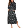 Ekouaer Nightgowns for Women Cotton Nightgown Long Sleeve Hooded Night Gown Contrast Color Full Length Loungewear with Pocket(Navy Flowers)
