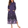 Ekouaer Nightgowns for Women Cotton Nightgown Long Sleeve Hooded Night Gown Contrast Color Full Length Loungewear with Pocket(Purple Flower)