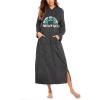 Ekouaer Nightgowns for Women Cotton Nightgown Long Sleeve Hooded Night Gown Contrast Color Full Length Loungewear with Pocket(Wine Red  Gray  Black)
