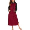 Ekouaer Nightgowns for Women Cotton Nightgown Long Sleeve Hooded Night Gown Contrast Color Full Length Loungewear with Pocket(Wine Red)