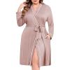 Ekouaer Plus Size Robes for Women Lightweight Bathrobe V Neck Kimono Loungewear Soft Maternity Robes with Pockets 1X-5X(Pink)