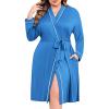 Ekouaer Plus Size Robes for Women Lightweight Bathrobe V Neck Kimono Loungewear Soft Maternity Robes with Pockets 1X-5X(Sky Blue)