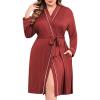Ekouaer Plus Size Robes for Women Lightweight Bathrobe V Neck Kimono Loungewear Soft Maternity Robes with Pockets 1X-5X(Wine Red)