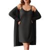 Ekouaer Robe Sets for Women 2 Pieces Nightgown Long Sleeves Bathrobe Soft Sleepwear 2025 S-2XL(Black)