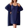 Ekouaer Robe Sets for Women 2 Pieces Nightgown Long Sleeves Bathrobe Soft Sleepwear 2025 S-2XL(Navy Blue)