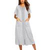Ekouaer Robes For Women Zipper Front Bathrobe Short Sleeve House Coat Long Nightgown With Pockets Soft Loungewear(A-white)