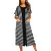 Ekouaer Robes For Women Zipper Front Bathrobe Short Sleeve House Coat Long Nightgown With Pockets Soft Loungewear(Black)