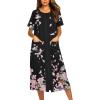 Ekouaer Robes For Women Zipper Front Bathrobe Short Sleeve House Coat Long Nightgown With Pockets Soft Loungewear(Black Sakura)