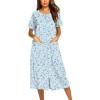 Ekouaer Robes For Women Zipper Front Bathrobe Short Sleeve House Coat Long Nightgown With Pockets Soft Loungewear(Blue Floral)