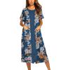 Ekouaer Robes For Women Zipper Front Bathrobe Short Sleeve House Coat Long Nightgown With Pockets Soft Loungewear(Flower Print 3)