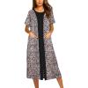 Ekouaer Robes For Women Zipper Front Bathrobe Short Sleeve House Coat Long Nightgown With Pockets Soft Loungewear(Leopard Print)