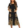 Ekouaer Robes For Women Zipper Front Bathrobe Short Sleeve House Coat Long Nightgown With Pockets Soft Loungewear(Pat11)