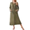 Ekouaer Waffle Robes for Women Long Zipper Bathrobes Lightweight House Coat Soft Sleepwear with Pockets Loungewear S-XXL(Army Green)