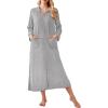 Ekouaer Waffle Robes for Women Long Zipper Bathrobes Lightweight House Coat Soft Sleepwear with Pockets Loungewear S-XXL(Light Gray)