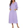 Ekouaer Women Zipper Robe 3/4 Sleeves Loungewear Dress Full Length Sleepwear Pockets Housecoat Nightgown Long Bathrobe(Purple Floral)