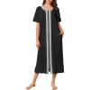 Ekouaer Women Zipper Robe Lightweight House Coat Zipper Front Long Nightgown Soft Loungewear with Pockets S-3XL(Black)