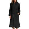 Ekouaer Women Zipper Robes Long Sleeve Zip Up House Coat Full Length Warm Flannel Bathrobe Sleepwear with Pockets, Black, Small