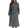 Ekouaer Women Zipper Robes Long Sleeve Zip Up House Coat Full Length Warm Flannel Bathrobe Sleepwear with Pockets, Deep Grey, Large