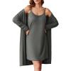 Ekouaer Womens 2 Pieces Robe Sets Long Sleeves Nightgown Soft Sleepwear Pajamas Sets Dark Gray Medium