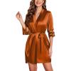 Ekouaer Women’s Satin Robe Silk Kimono Bathrobe Bridesmaid Wedding Bridal Party Robes 3/4 Bell Sleeve Sleepwear S-XXL(Brown)