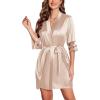 Ekouaer Women’s Satin Robe Silk Kimono Bathrobe Bridesmaid Wedding Bridal Party Robes 3/4 Bell Sleeve Sleepwear S-XXL(Champagne)