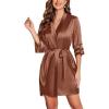 Ekouaer Women’s Satin Robe Silk Kimono Bathrobe Bridesmaid Wedding Bridal Party Robes 3/4 Bell Sleeve Sleepwear S-XXL(Coffee Brown)