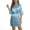 Ekouaer Women’s Satin Robe Silk Kimono Bathrobe Bridesmaid Wedding Bridal Party Robes 3/4 Bell Sleeve Sleepwear S-XXL(Light Blue – Juice)