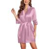 Ekouaer Women’s Satin Robe Silk Kimono Bathrobe Bridesmaid Wedding Bridal Party Robes 3/4 Bell Sleeve Sleepwear S-XXL(Plum)