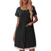 Ekouaer Womens Zipper Front Housecoats Short Sleeve Bathrobes Lace Trim Nightgown with Pockets(Black)