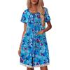 Ekouaer Womens Zipper Front Housecoats Short Sleeve Bathrobes Lace Trim Nightgown with Pockets(Blue Floral)
