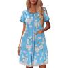 Ekouaer Womens Zipper Front Housecoats Short Sleeve Bathrobes Lace Trim Nightgown with Pockets(Blue White Floral)