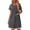 Ekouaer Womens Zipper Front Housecoats Short Sleeve Bathrobes Lace Trim Nightgown with Pockets(Dark Gray)