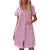 Ekouaer Womens Zipper Front Housecoats Short Sleeve Bathrobes Lace Trim Nightgown with Pockets(Lavender)