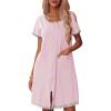 Ekouaer Womens Zipper Front Housecoats Short Sleeve Bathrobes Lace Trim Nightgown with Pockets(Misty Rose)
