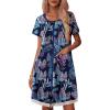 Ekouaer Womens Zipper Front Housecoats Short Sleeve Bathrobes Lace Trim Nightgown with Pockets(Navy Leaf)