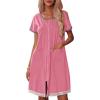 Ekouaer Womens Zipper Front Housecoats Short Sleeve Bathrobes Lace Trim Nightgown with Pockets(Pink)