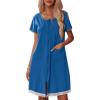 Ekouaer Womens Zipper Front Housecoats Short Sleeve Bathrobes Lace Trim Nightgown with Pockets(Royal Blue)