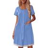 Ekouaer Womens Zipper Front Housecoats Short Sleeve Bathrobes Lace Trim Nightgown with Pockets(Sky Blue)
