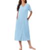 Ekouaer Zip Up Robe for Women Long Housecoat Waffle Knit Bathrobes Cozy Full Length Nightgown with Pockets S-4XL(Sky Blue)