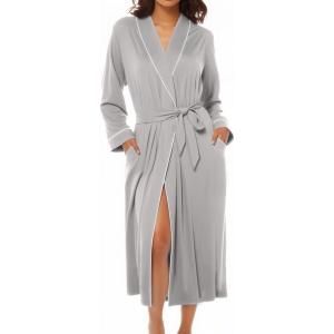 Ekouaer Kimono Robes for Women Long Lightweight Knit Bathrobe Shawl Soft Sleepwear Casual Ladies Loungewear S-XXL(Light Gray)