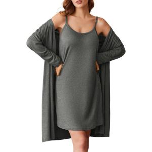 Ekouaer Robe Sets for Women 2 Pieces Nightgown Long Sleeves Bathrobe Soft Sleepwear 2025 S-2XL(Dark Gray)