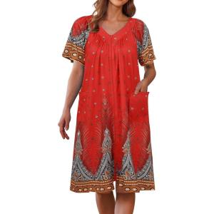 Ekouaer Women Robe Zipper Front Mumu Duster Robes Zip Up Housecoat Soft Sleepwear with Pockets(Feather Red)