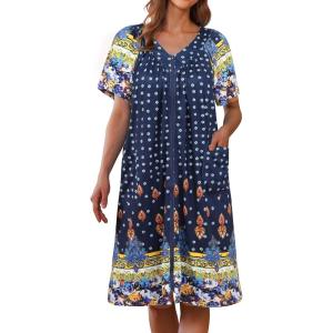 Ekouaer Women Robe Zipper Front Mumu Duster Robes Zip Up Housecoat Soft Sleepwear with Pockets(Mandala Blue)