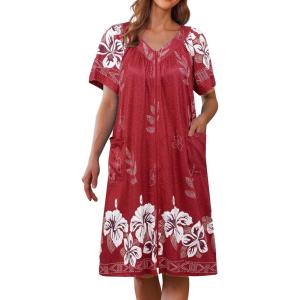 Ekouaer Women Robe Zipper Front Mumu Duster Robes Zip Up Housecoat Soft Sleepwear with Pockets(Wine Red Floral)