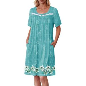 Ekouaer Women Zipper Robe Short Sleeves House Coat Zipper Front Bathrobe Sleepwear with Pockets Housecoat Nightgown(Floral Green)