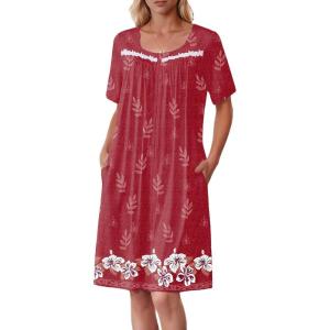 Ekouaer Women Zipper Robe Short Sleeves House Coat Zipper Front Bathrobe Sleepwear with Pockets Housecoat Nightgown(Floral Red)