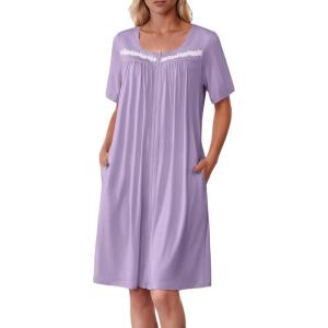 Ekouaer Women Zipper Robe Short Sleeves House Coat Zipper Front Bathrobe Sleepwear with Pockets Housecoat Nightgown(Lilac)