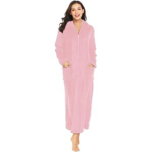Ekouaer Women’s Flannel Robe Zipper Front Robes Full Length Bathrobe Pink,X-Large