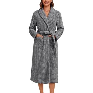 Ekouaer Women’s Robe Long Plush Soft Bathrobe Cozy Warm Robes Shawl Collar Sleepwear with Pockets(Black)