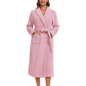 Ekouaer Women’s Robe Long Plush Soft Bathrobe Cozy Warm Robes Shawl Collar Sleepwear with Pockets(Deep Pink)